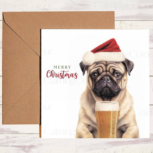 Pug with Red Santa Hat | Christmas Card | Christmas Card