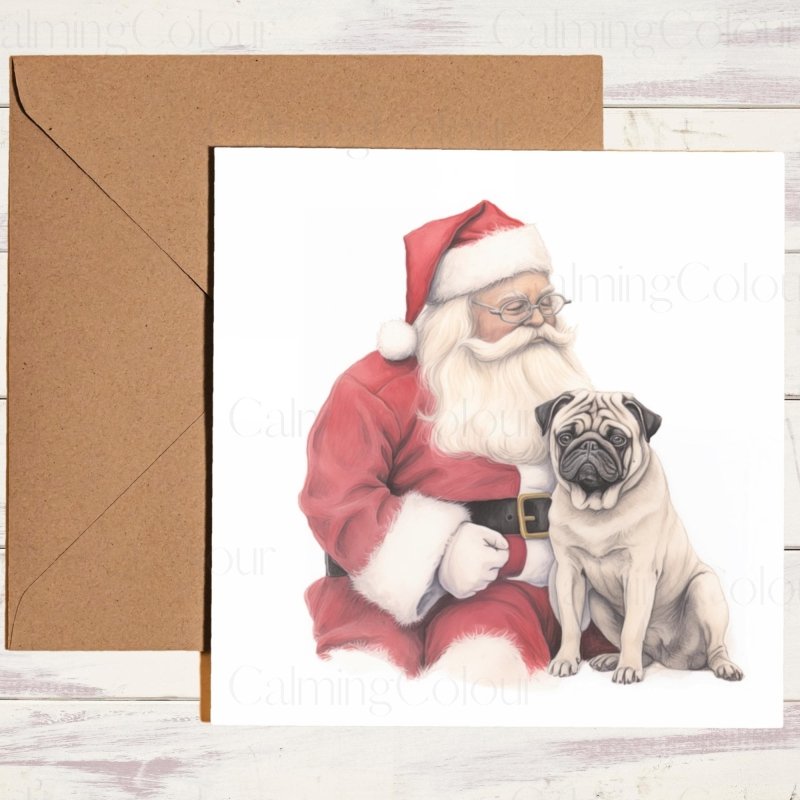 Pug with Santa | Christmas Card | Christmas Card