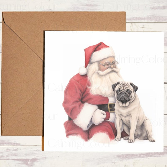 Pug with Santa | Christmas Card | Christmas Card