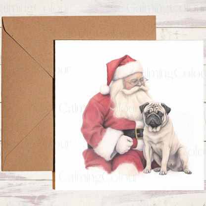 Pug with Santa Christmas Card | Christmas Card