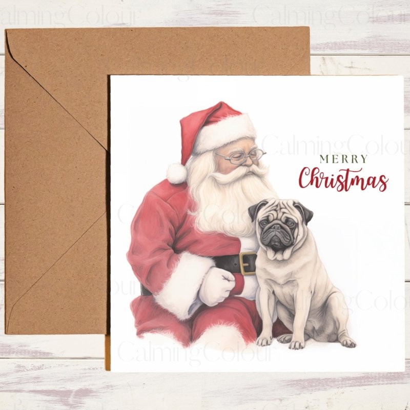 Pug with Santa | Christmas Card | Christmas Card