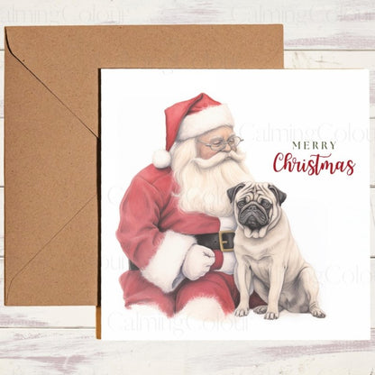Pug with Santa | Christmas Card | Christmas Card
