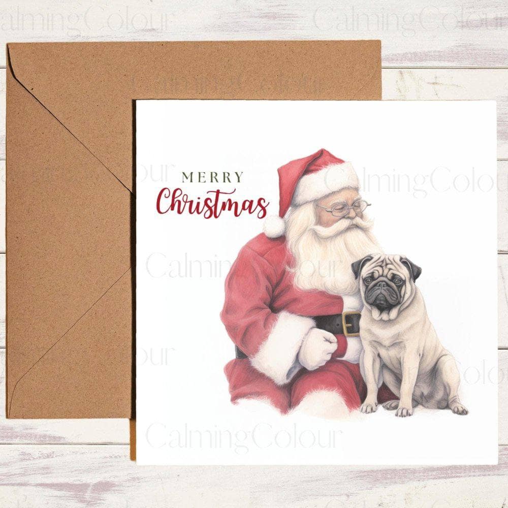 Pug with Santa Christmas Card | Christmas Card