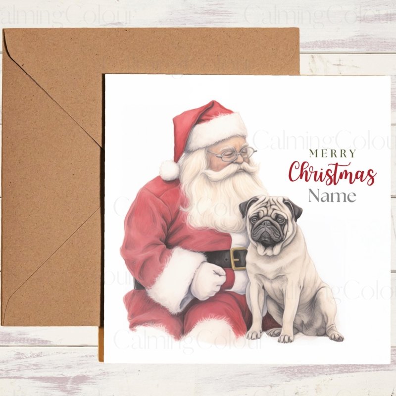 Pug with Santa | Christmas Card | Christmas Card
