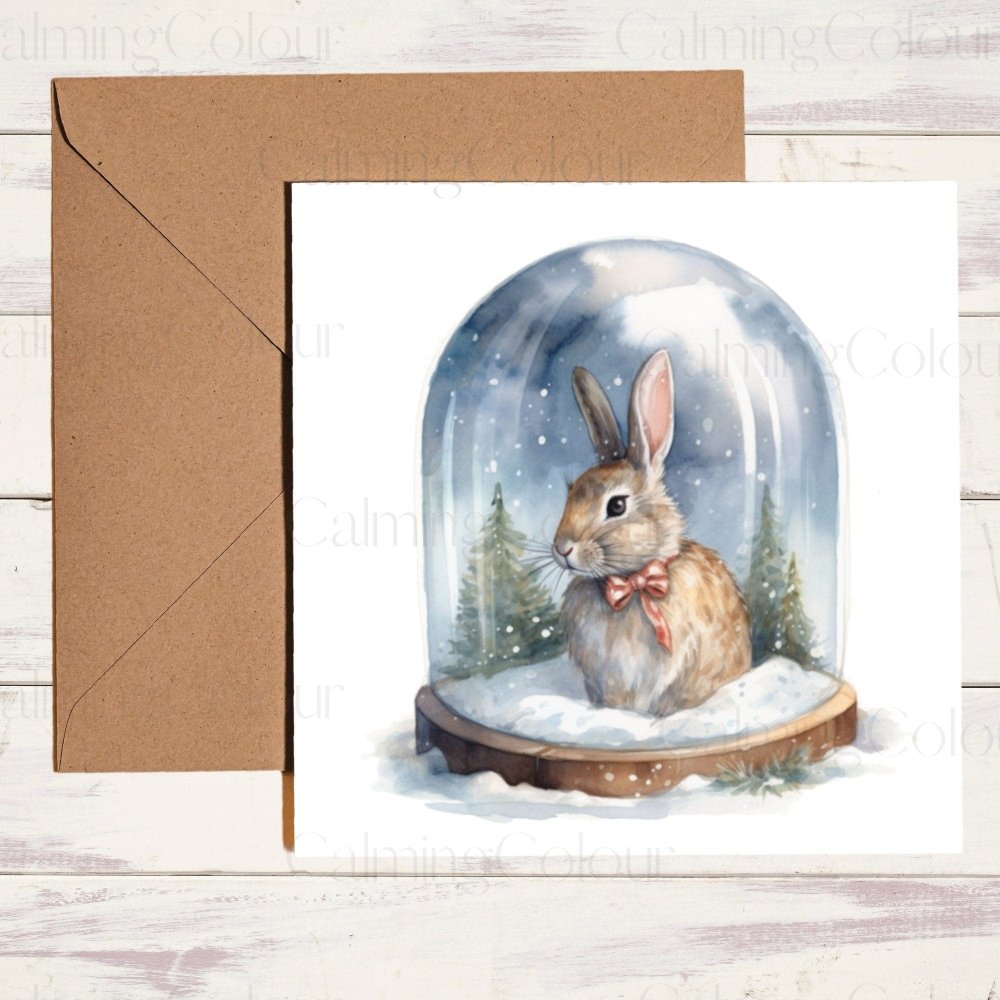 Rabbit in Snow Globe | Christmas Card | Calming Colour