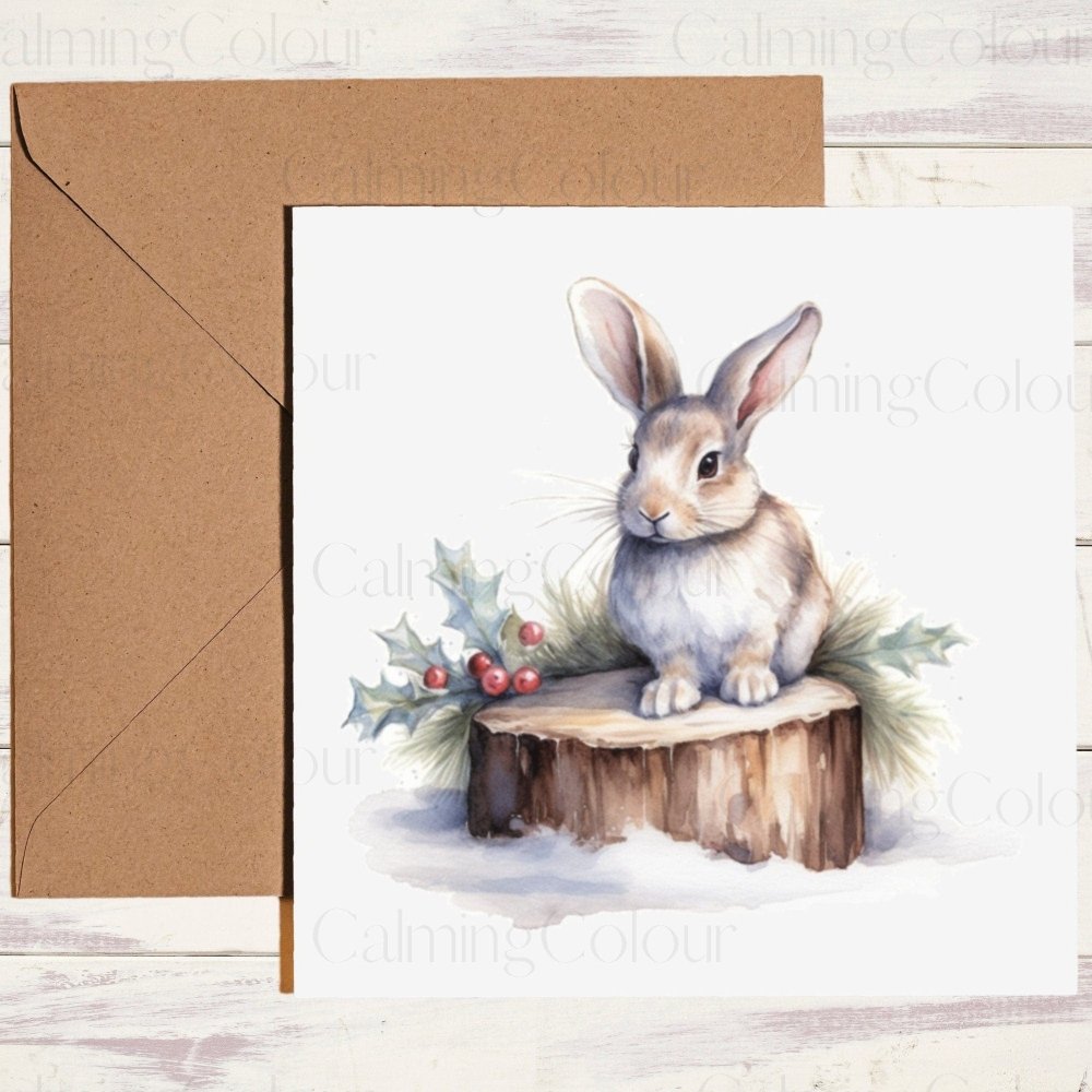 Rabbit in the Snow | Christmas Card | Animal Lovers | Calming Colour