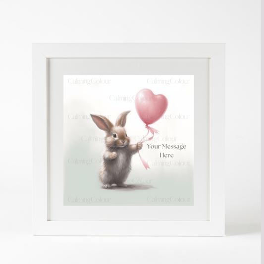 Rabbit & Red Balloon (Personalised) | Valentine's | Framed Art Print | Calming Colour