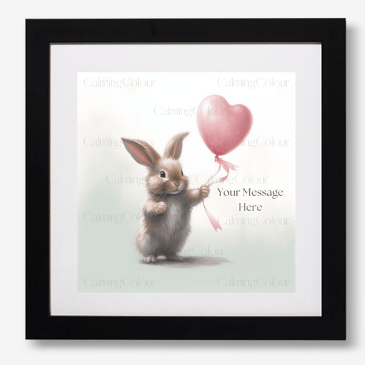 Rabbit & Red Balloon (Personalised) | Valentine's | Framed Art Print | Artwork - Framed Print