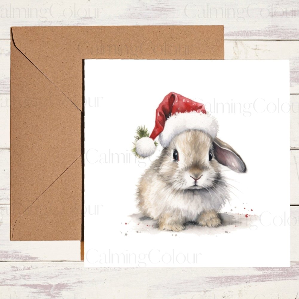 Rabbit wearing Red Santa Hat | Christmas Card | Christmas Card