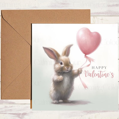 Rabbit with Heart Balloon | Valentine's Card | Valentine's Day