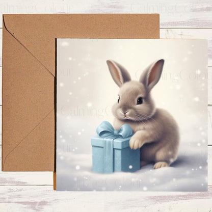 Rabbit with Present | Christmas Card | Bunny Greetings | Christmas Card