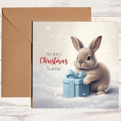 Rabbit with Present | Christmas Card | Bunny Greetings | Christmas Card