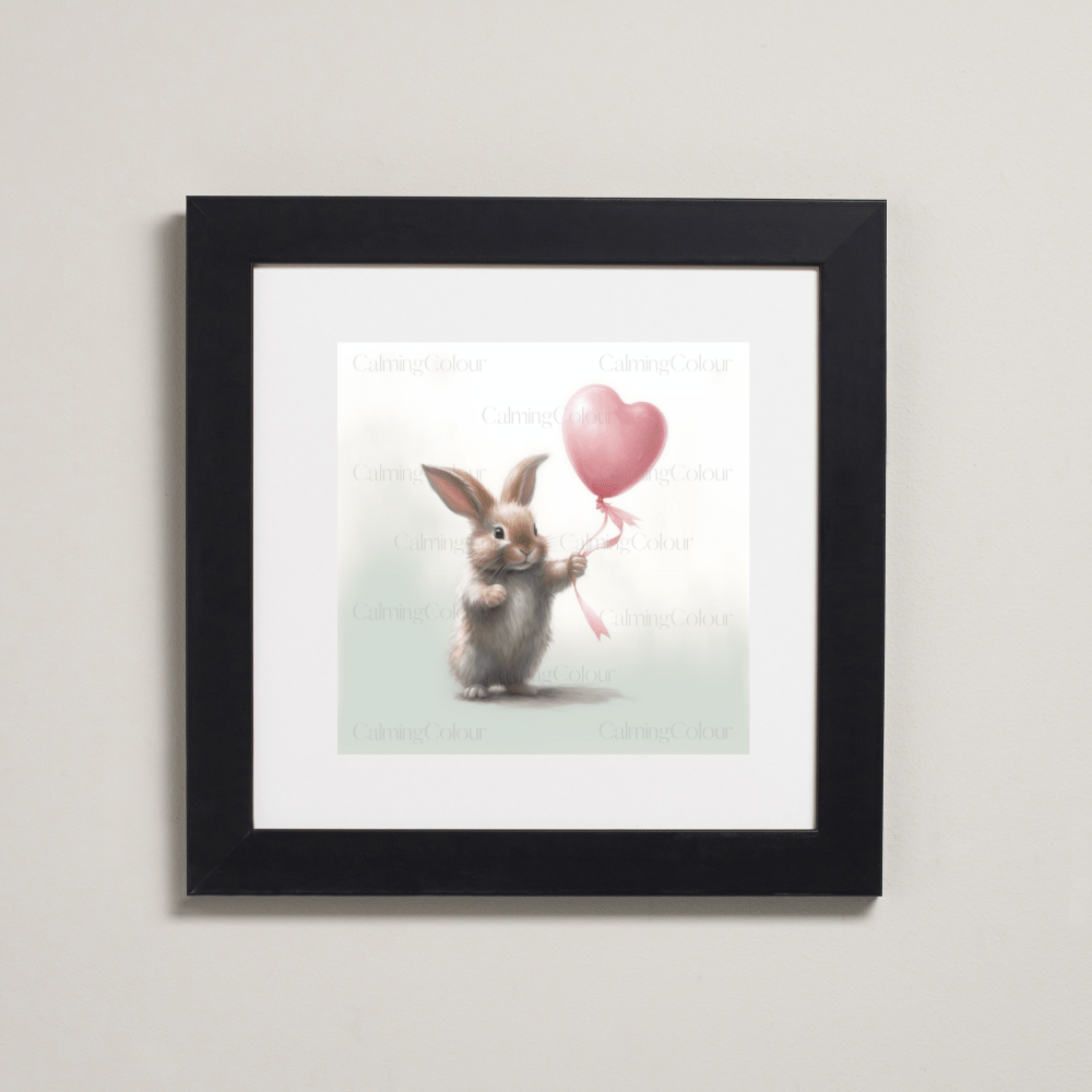 Rabbit with Red Balloon | Framed Art Print | Calming Colour