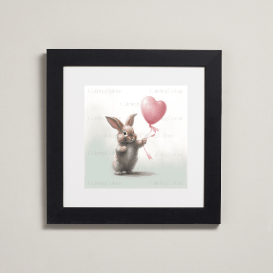 Rabbit with Red Balloon | Framed Art Print | Artwork - Framed Print