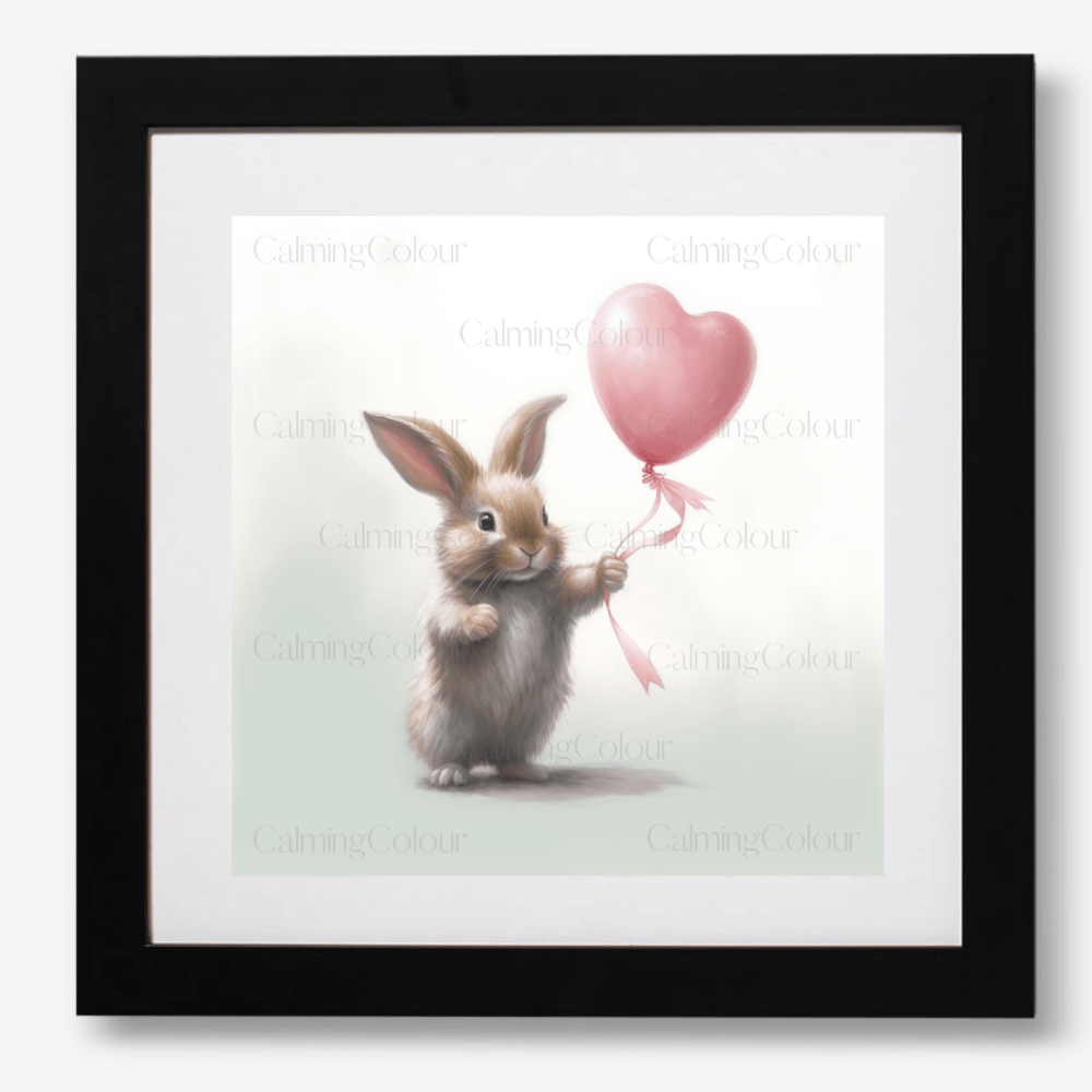 Rabbit with Red Balloon | Framed Art Print | Calming Colour