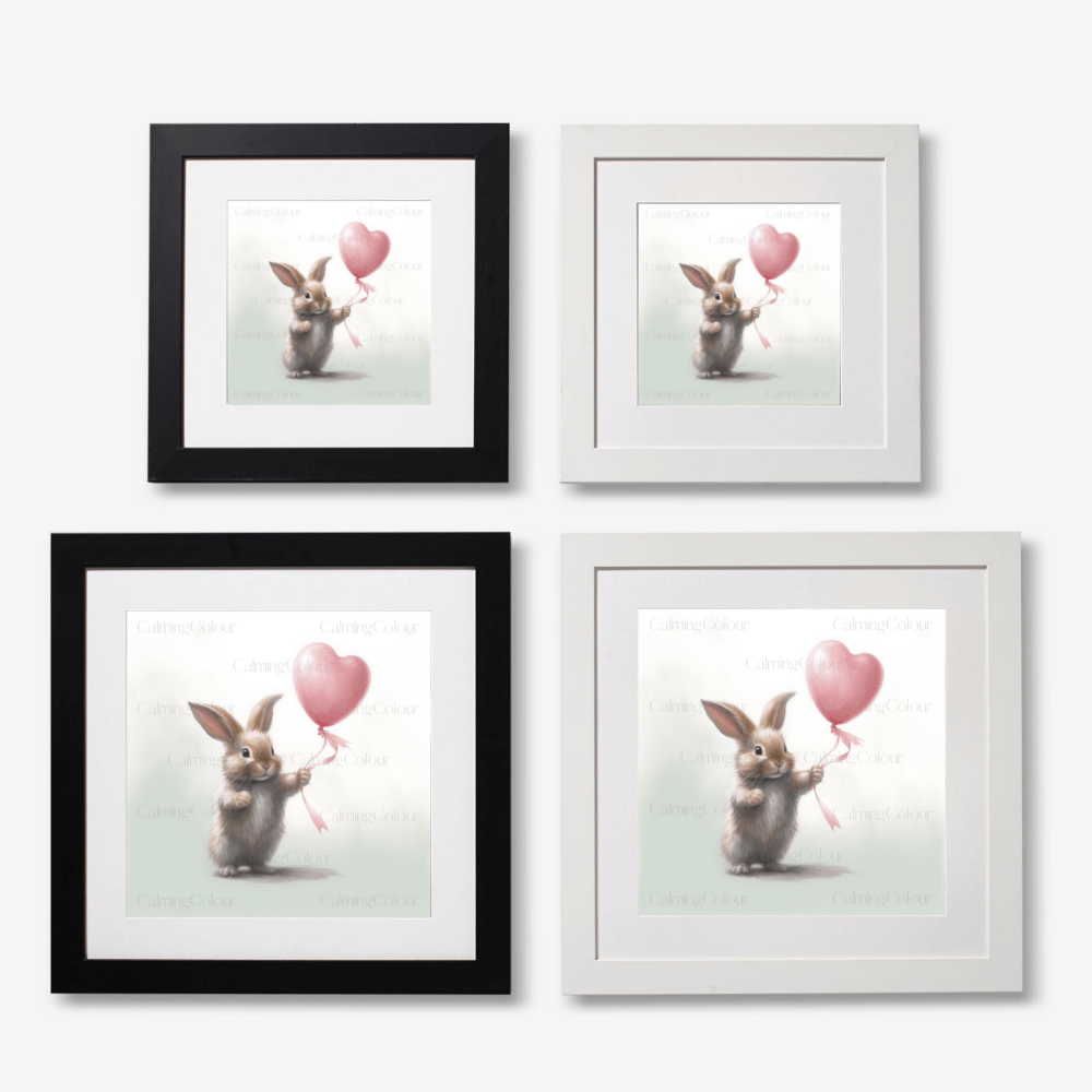 Rabbit with Red Balloon | Framed Art Print | Calming Colour