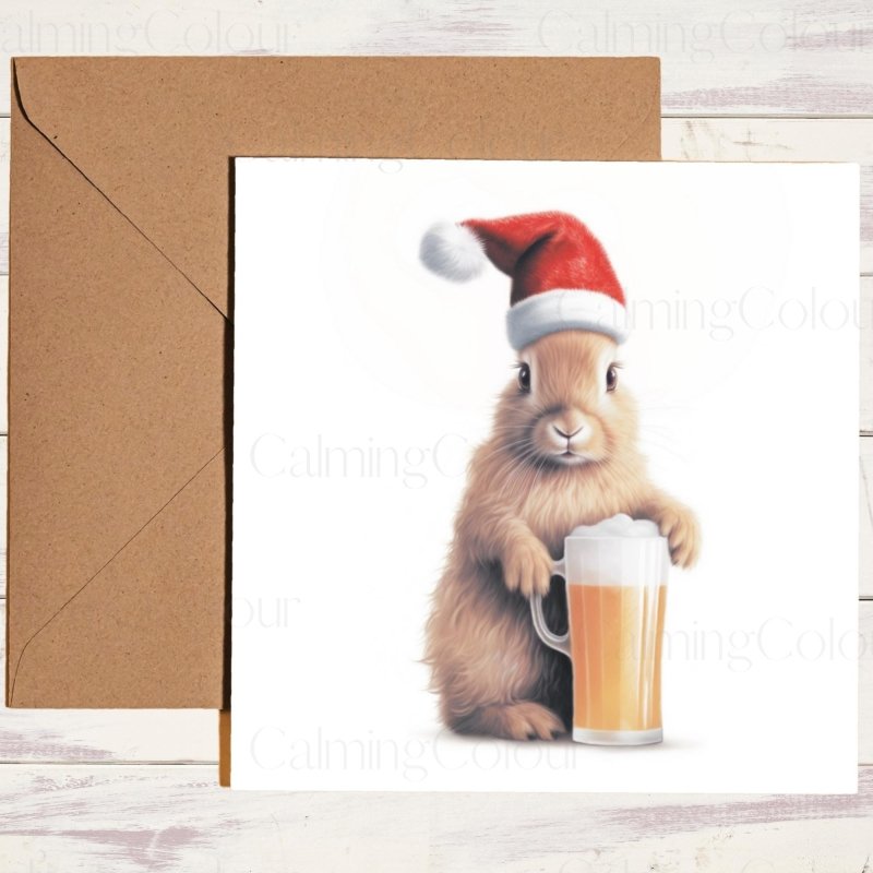 Rabbit with Santa Hat and Beer Tankard | Christmas Card | Christmas Card