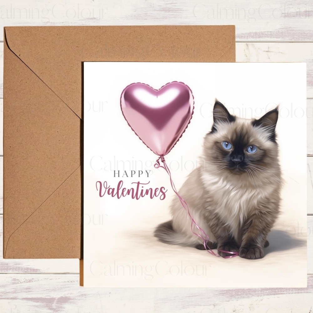 Ragdoll with Red Balloon | Valentine's Card | With Love | Calming Colour