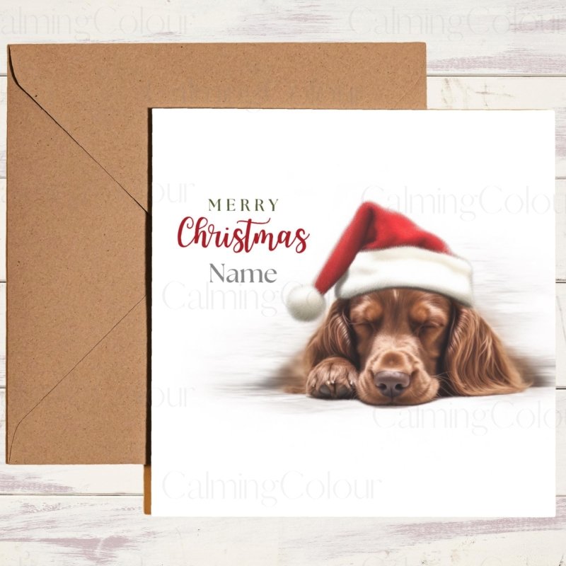 Red Setter Snoozing in Santa Hat | Christmas Card | Christmas Card