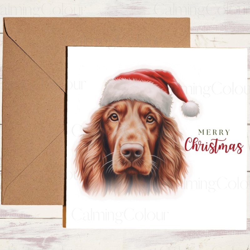 Red Setter wearing Santa Hat Christmas Card | Christmas Card