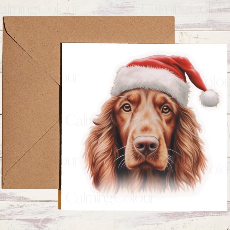 Red Setter wearing Santa Hat Christmas Card | Christmas Card