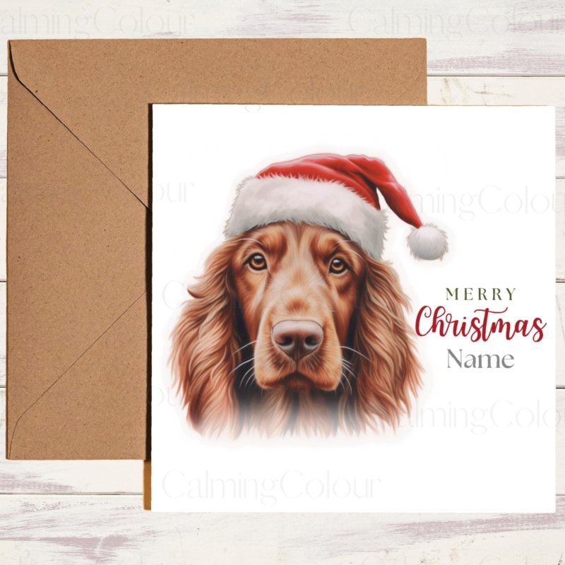 Red Setter wearing Santa Hat Christmas Card | Christmas Card