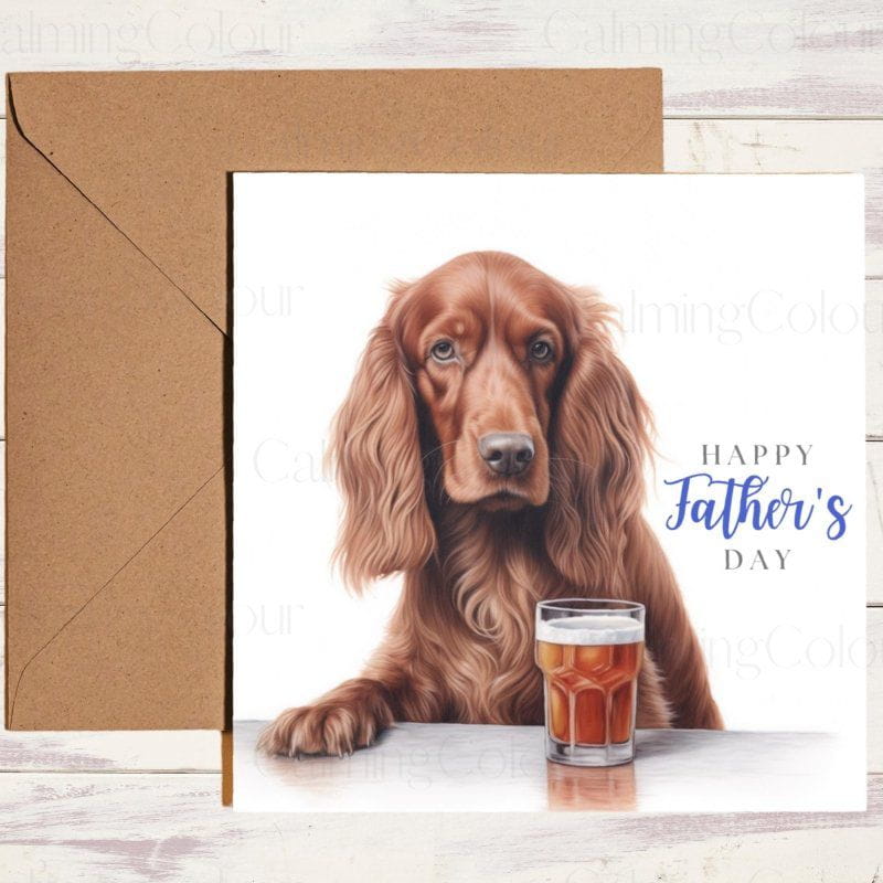 Red Setter with a Pint Glass | Father's Day Card | Father's Day