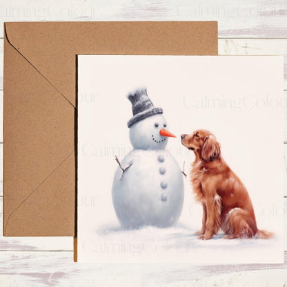 Red Setter with Snowman Friend | Christmas Card | Christmas Card