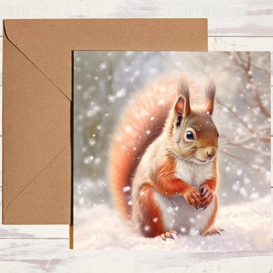 Red Squirrel in Snow | Christmas Card | Christmas Card