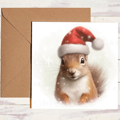 Red Squirrel Wearing a Santa Hat | Christmas Card | Christmas Card