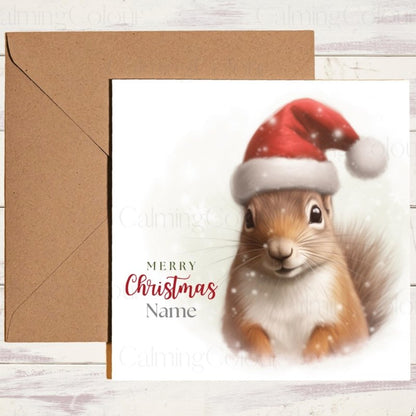 Red Squirrel Wearing a Santa Hat | Christmas Card | Christmas Card