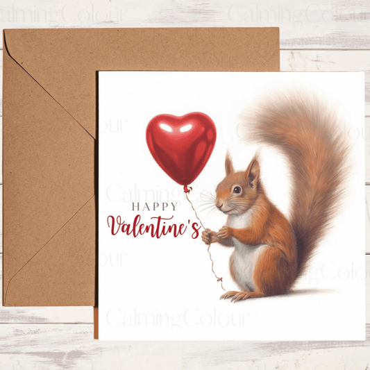 Red Squirrel with Red Balloon | Valentine's Card | Valentine's Day