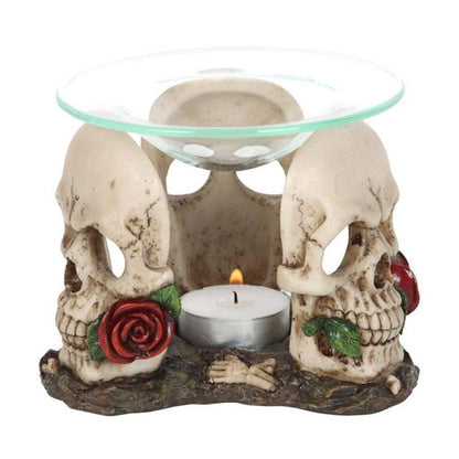 Resin and Glass Skull Rose Oil Burner | Calming Colour