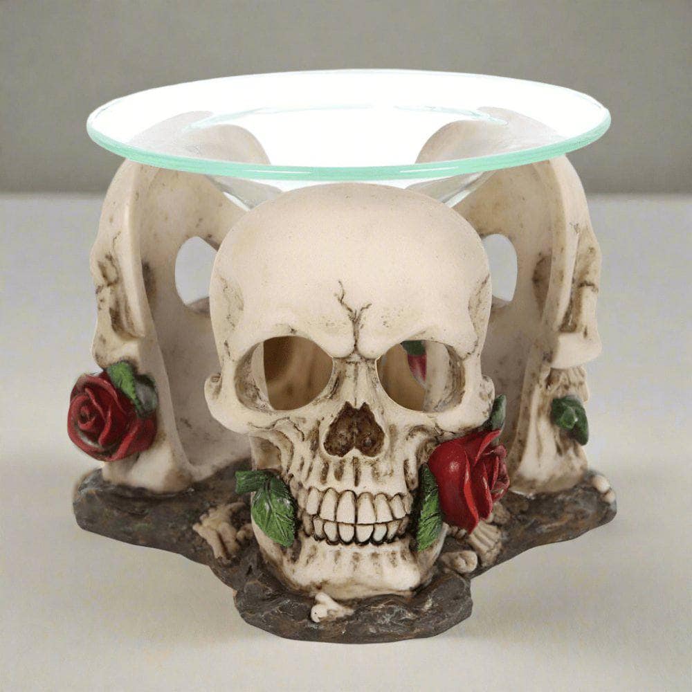 Resin and Glass Skull Rose Oil Burner | Calming Colour