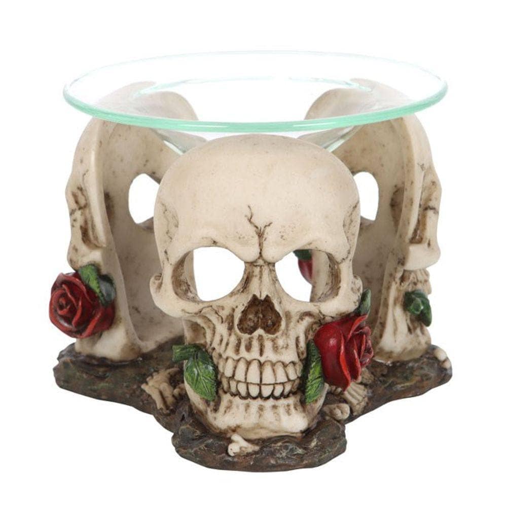 Resin and Glass Skull Rose Oil Burner | Calming Colour