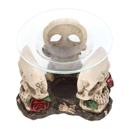 Resin and Glass Skull Rose Oil Burner | Calming Colour