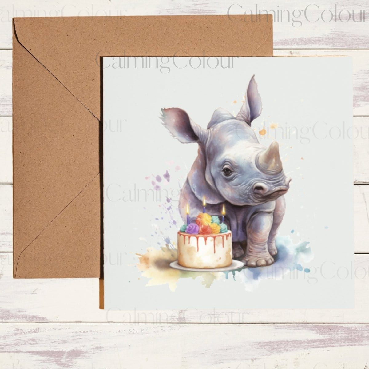 Rhinoceros Greeting Card | Card for Rhino Lover | Calming Colour