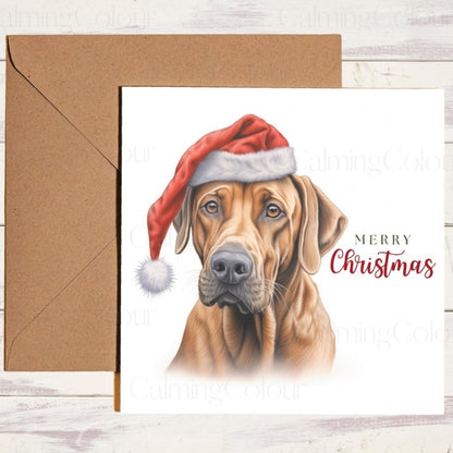 Rhodesian Ridgeback | Red Santa Hat Christmas Card | Christmas Card