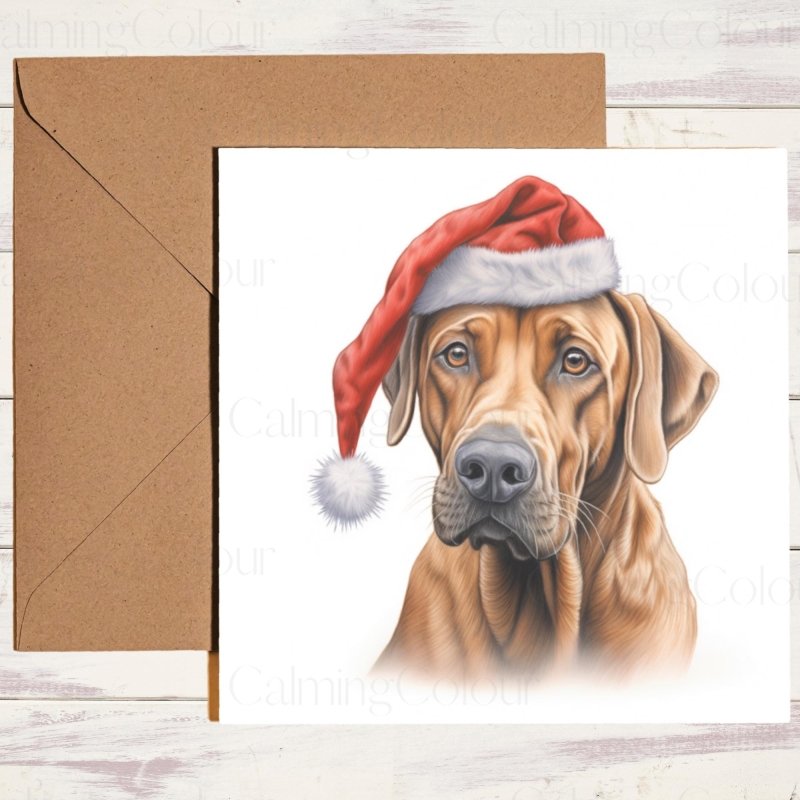 Rhodesian Ridgeback | Red Santa Hat Christmas Card | Christmas Card