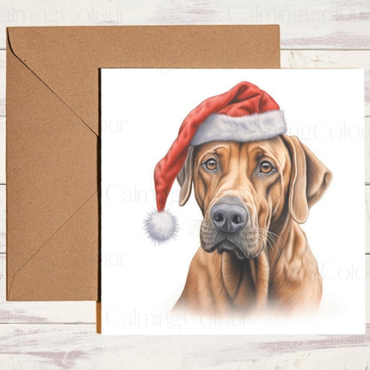 Rhodesian Ridgeback | Red Santa Hat Christmas Card | Christmas Card