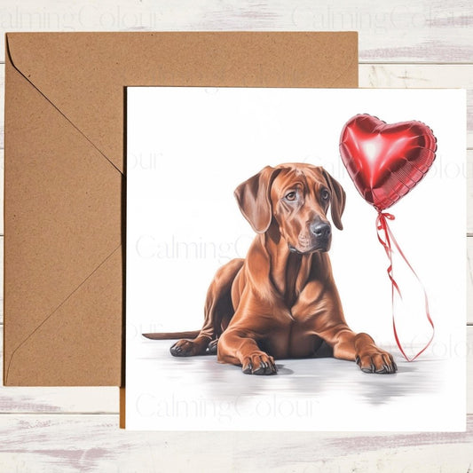 Rhodesian Ridgeback with Red LoveHeart Balloon | Valentine's Card | Valentine's Day