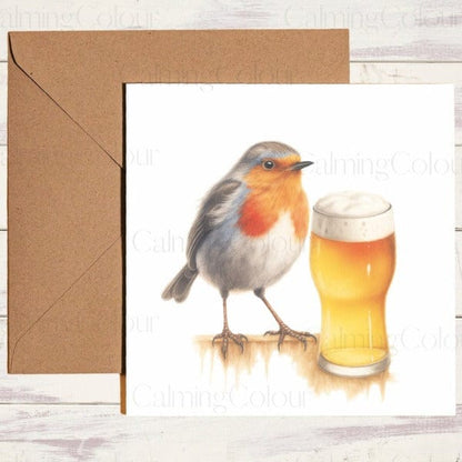 Robin with Pint Glass | Father's Day Card | Calming Colour