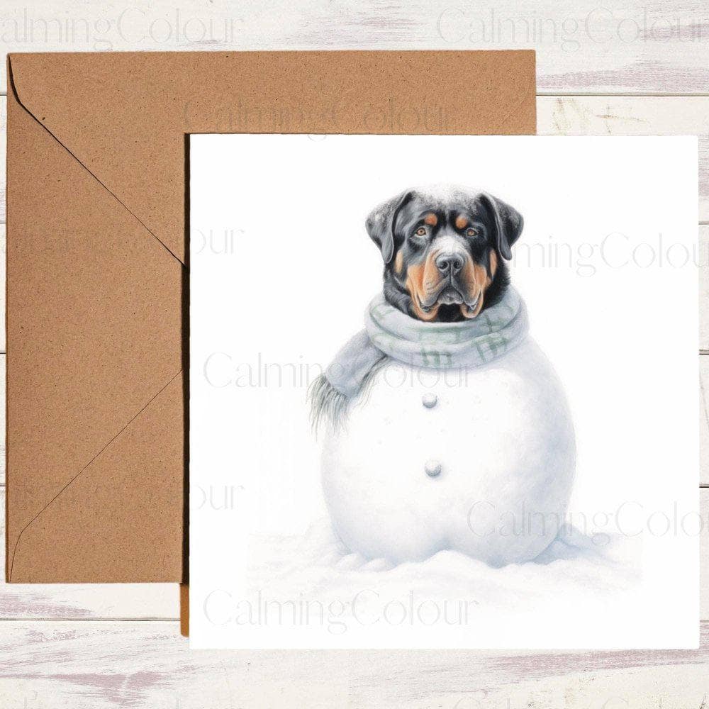 Rottweiler as a Snowman / SnowDog | Christmas Card | Calming Colour