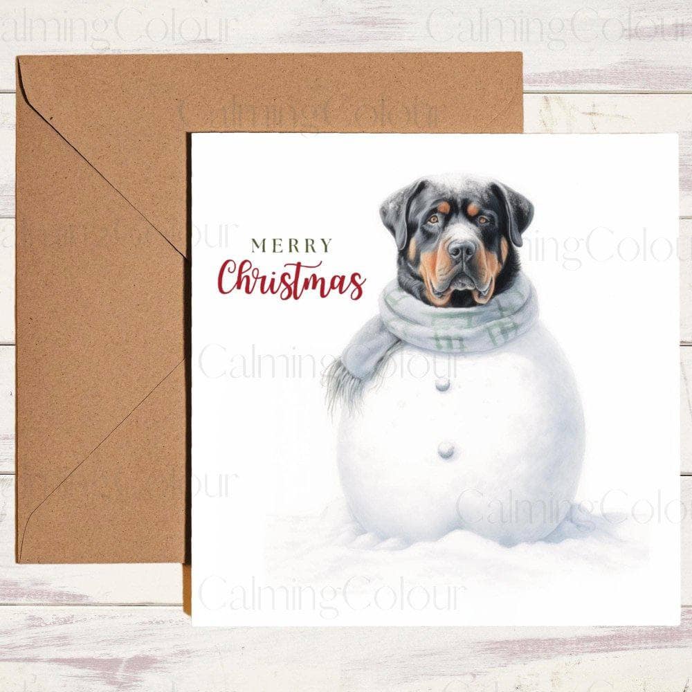 Rottweiler as a Snowman / SnowDog | Christmas Card | Calming Colour