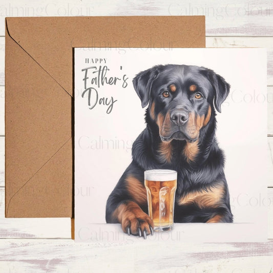 Rottweiler with a Pint Glass | Father's Day Card | Calming Colour