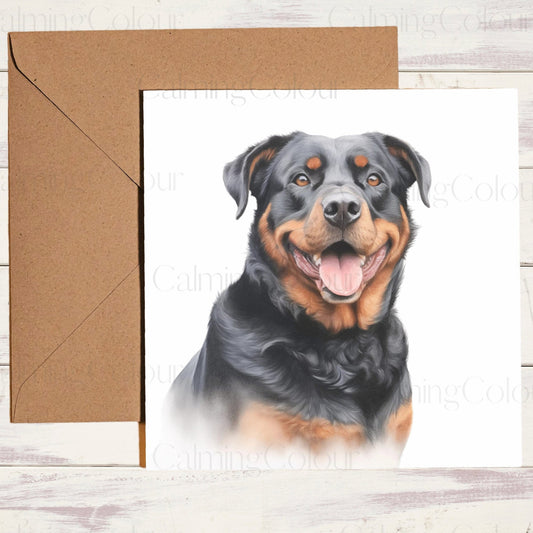 Rottweiler Smiling | Greeting Card | Single Card | Calming Colour