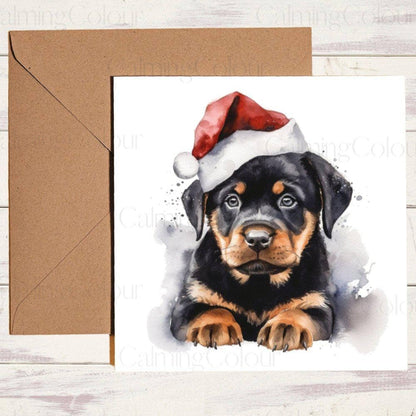 Rottweiler Puppy wearing Red Santa Hat | Christmas Card | Christmas Card