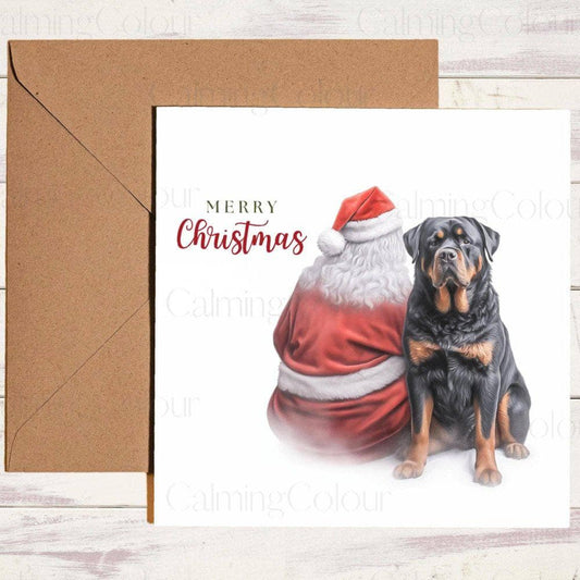 Rottweiler sitting with Santa | Christmas Card | Christmas Card