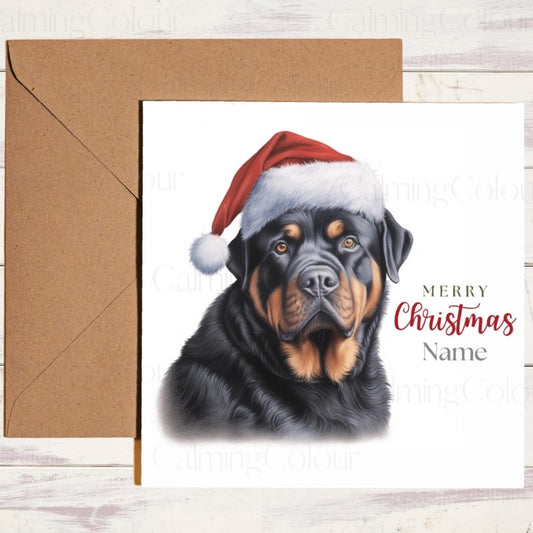 Rottweiler | Wearing Santa Hat Christmas Card | Christmas Card