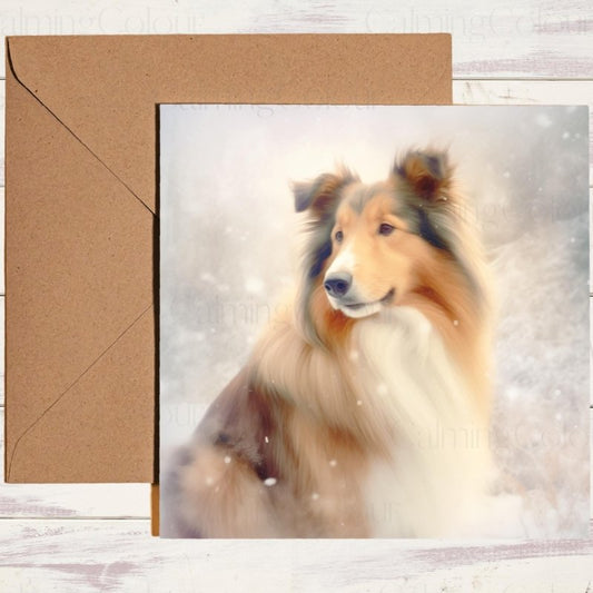 Rough Collie in Snowy Scene | Christmas Card | Christmas Card